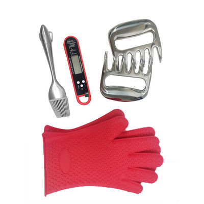 Koch-/Bäck-/Barbecue-Set mit hochtemperaturbeständigen Silikonhandschuhen und Grillwerkzeugen