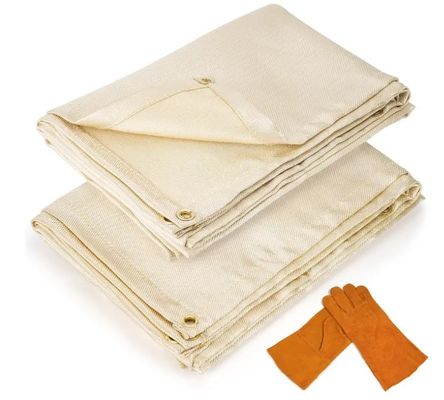 100% Flammschutz-Schweißdecke 6x8 Fuß 2-Pack Set mit Handschutzhandschuhen